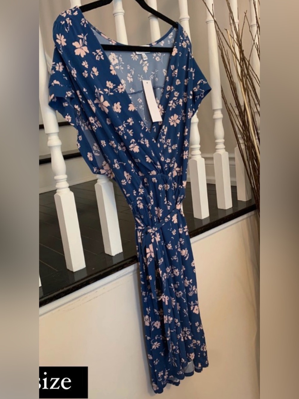Gilli Blue Floral Midi Dress with Pink Flowers